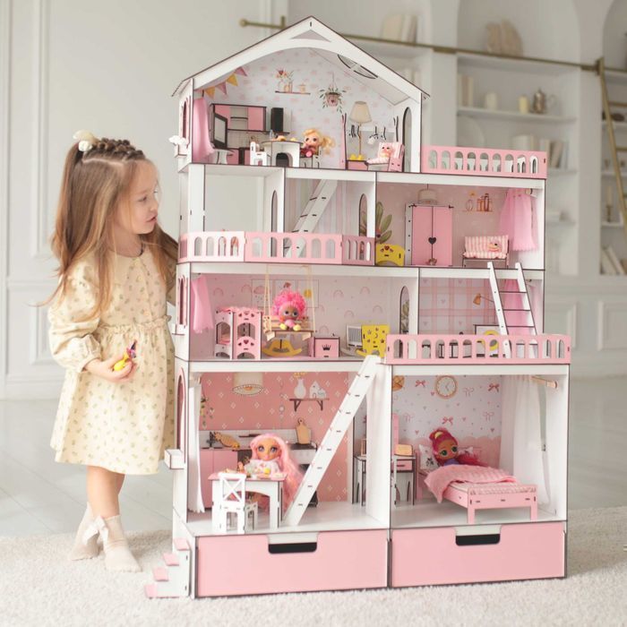 Величезний будинок для ляльок ЛОЛ Барбі з освітленням +вітальня дом