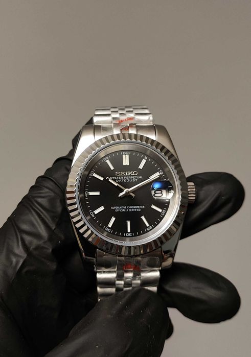 SEIKO MOD DATEJUST Czarny Black Jubilee Custom NOWY