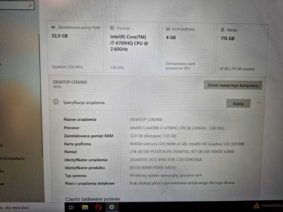 Lenovo IdeaPad Y700-15ISK i7-6700HQ 32GB DDR4 SSD GTX960M NOWA MATRYCA