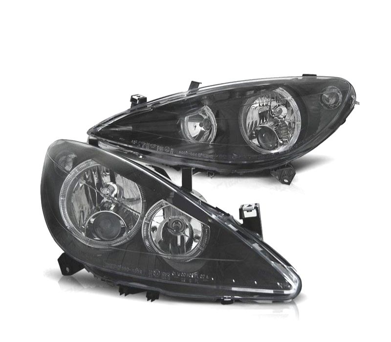 FARÓIS FRONTAIS ANGEL EYES PEUGEOT 307. FUNDO PRETO H7 H7