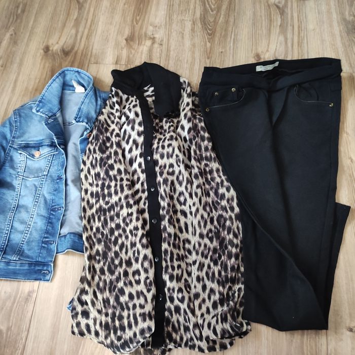 Zestaw ubrań, r 36. Spodnie, koszula, bluza jeansowa