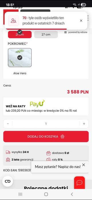 Materac stan BDB uzywany 2 msc 180x200