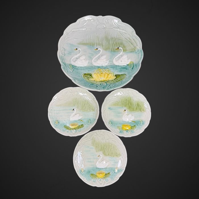 Zestaw patera + talerze majolika Villeroy Boch Łabędzie B5/102511