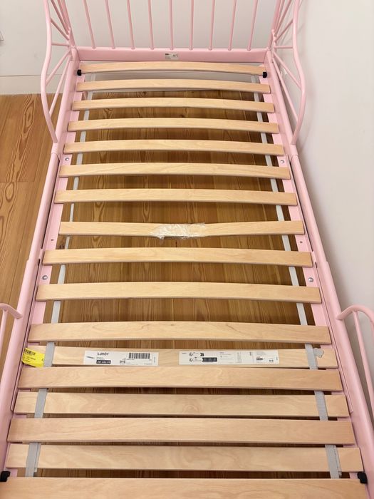 MINNEN Estrut cama ext c/estrado ripas, rosa claro, 80x200 cm