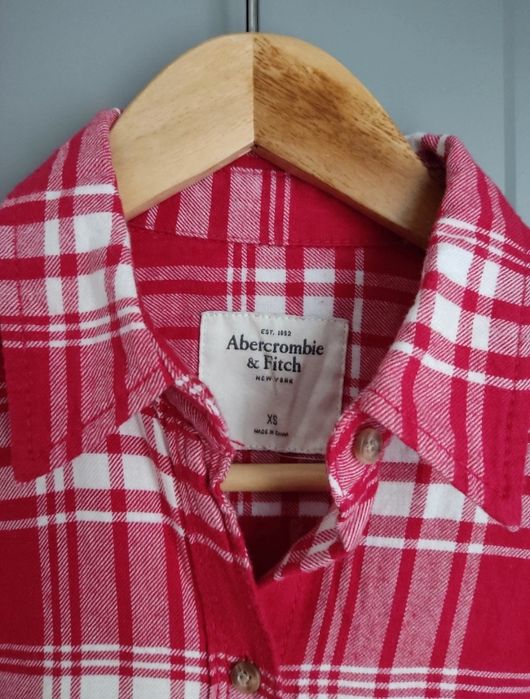 Koszula w kratę Abercrombie & Fitch XS/34 grubsza krata czerwono biała
