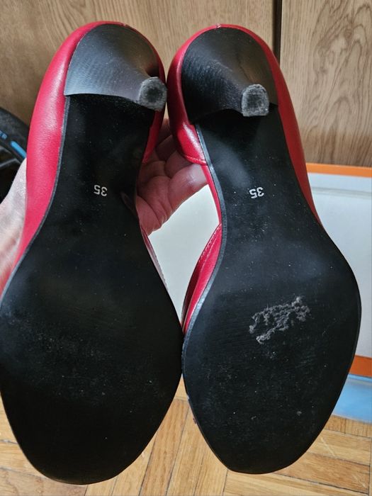 Buty skórzane, czerwone szpilki, czółenka,stan idealny, r.35