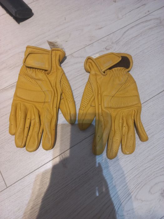 Rękawice z naturalnej skóry na rower lub motorżółte