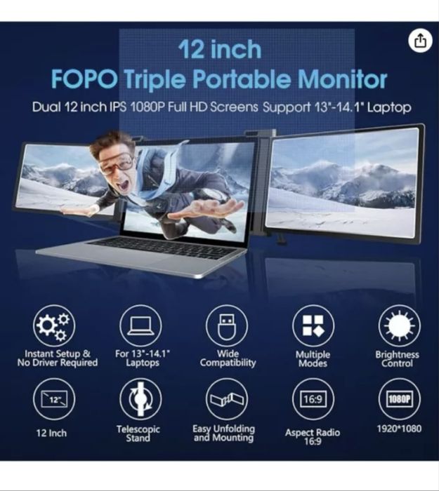 Портативний монітор FOPO 13" Triple Portable Monitor 1080P FHD IPS
