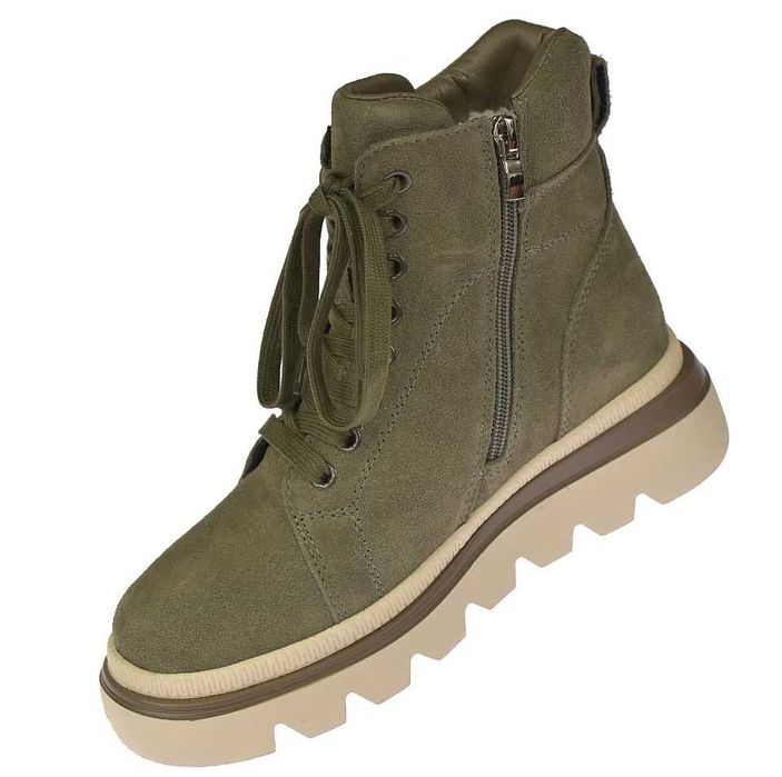 Skórzane śniegowce botki zimowe damskie creepersy B-3-1379 KH rozm. 38