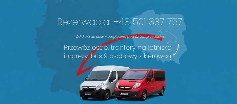 Przewóz osób, tranfery na lotnisko, imprezy, bus 9 osób z kierowcą.