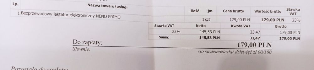 Bezprzewodowy laktator Neno Primo