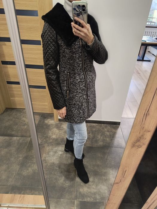 Płaszcz damski S, wełna + imitacja skórki