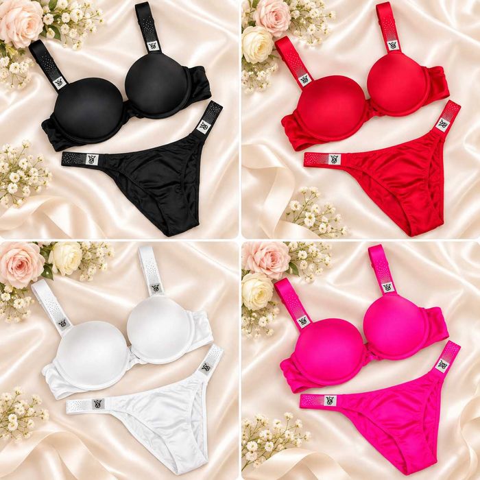 Комплект нижньої білизни Victoria’s Secret гладкий push-up стрази 75B–85C Вікторія Сікрет