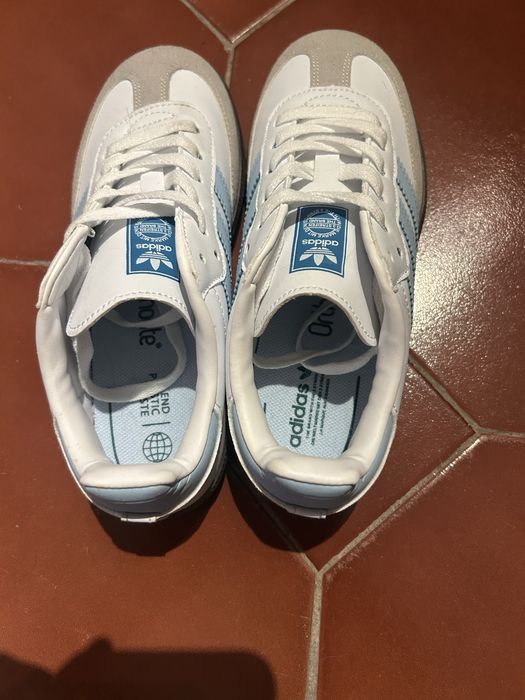 Adidas Samba OG Branco/Azul Bébe – Com Caixa