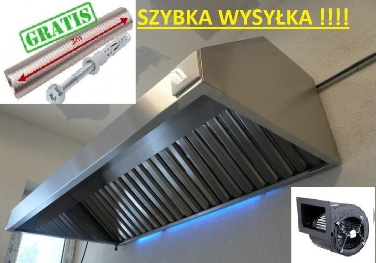 Okap Gastronomiczny 1500x700x400 Turbina FILTRY Rura 3m Wysyłka