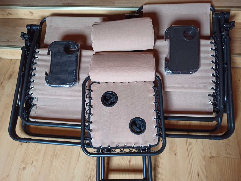 Zestaw leżaków meble ogrodowe stolik kamping zero gravity beżowe