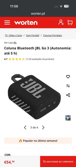 Coluna Bluetooth JBL Go 3 à venda.