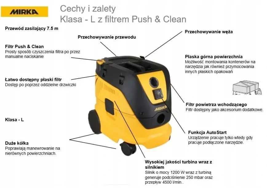 Mirka Dust Extractor 1230 L AFC Odkurzacz przemysłowy 30 l klasy L z wężem 4 m
