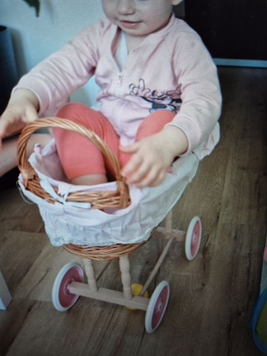 Wózek dla lalek wiklinowy różowy