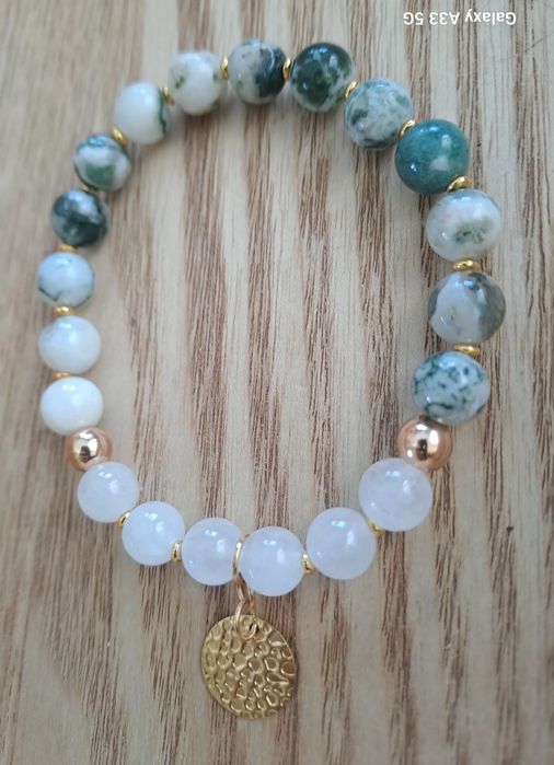 Nowq bransoletka z zielonego agatu i kwarcu