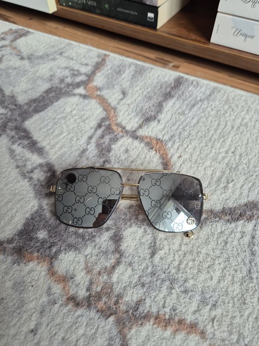 Gucci damskie okulary przeciwstoneczne zestaw monogramem  złote oprawki