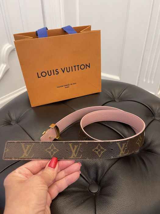 LOUIS VUITTON piękny pasek dwustronny, monogram, klamra złota