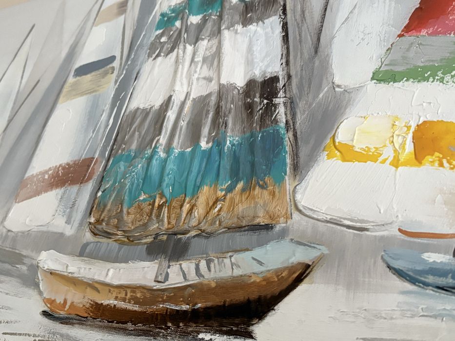 Obraz z motywem łódek ręcznie zdobiony