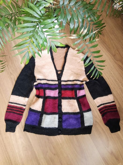 Sweterek kardigan handmade wełna one size vintage