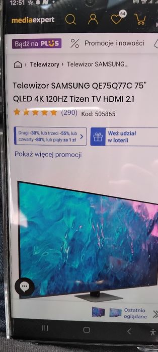 Mega Hit. Samsung 75 cali QLED 120 Hz Gwarancja  Media Expert