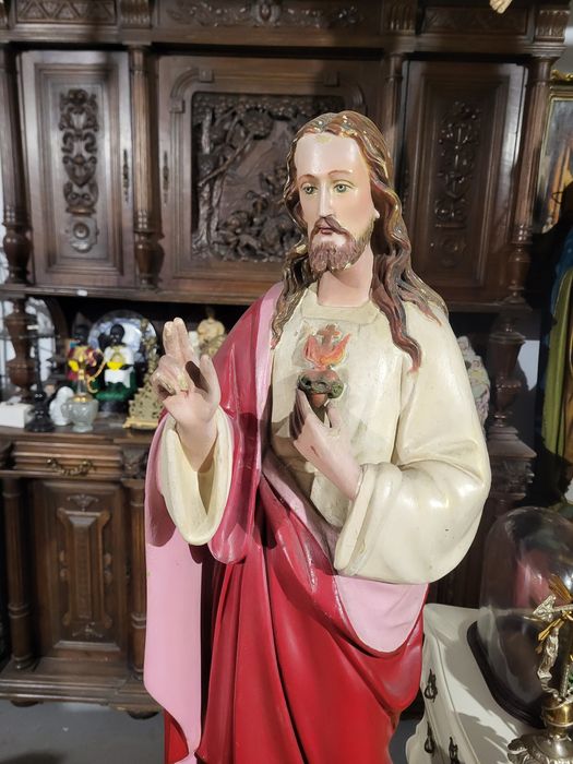 Stara polska figura 85 cm Pan Jezus Najświętsze Serce