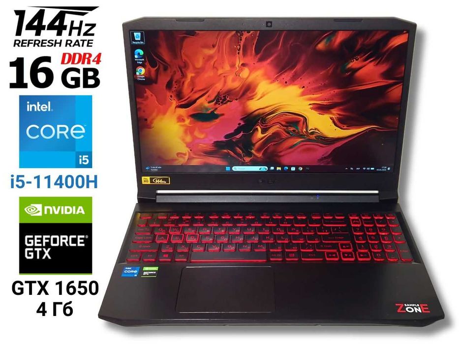 Acer Nitro 5 144Гц Core i5-11400H 16/256+1Тб GTX 1650 4Гб Ігровий, Гарантія, Кредит