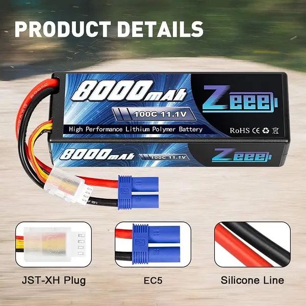 Комплект з 2 акумуляторів Zeee 11.1V 8000mAh 3S Lipo100C з роз’ємомEC5