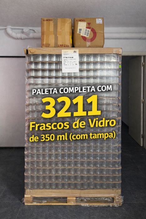 Palete com 3211 frascos de vidro 350 ml com tampa – NOVOS