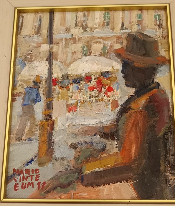 "Chiado" e  "Rossio"  Dois quadros a óleo de Mário Vinte e Um