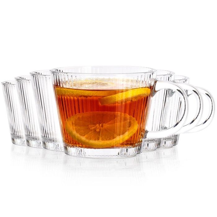 Zestaw 6 Szklanek XXL 370ml Ryflowanych Do Kawy Herbaty Grube Szkło Temperowane Mebliva
