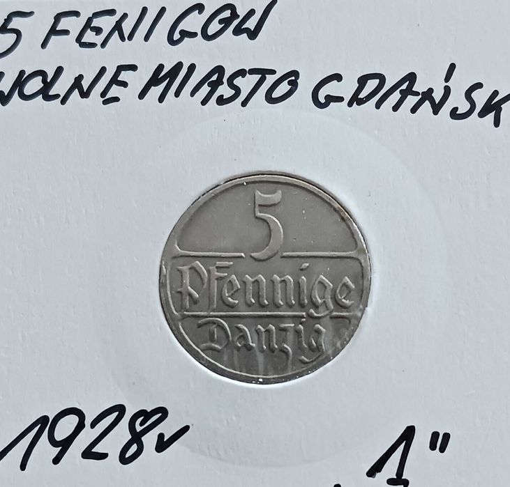 5 Fenigów Wolne Miasto Gdańsk 1928 r - Rzadkość - Piękne
