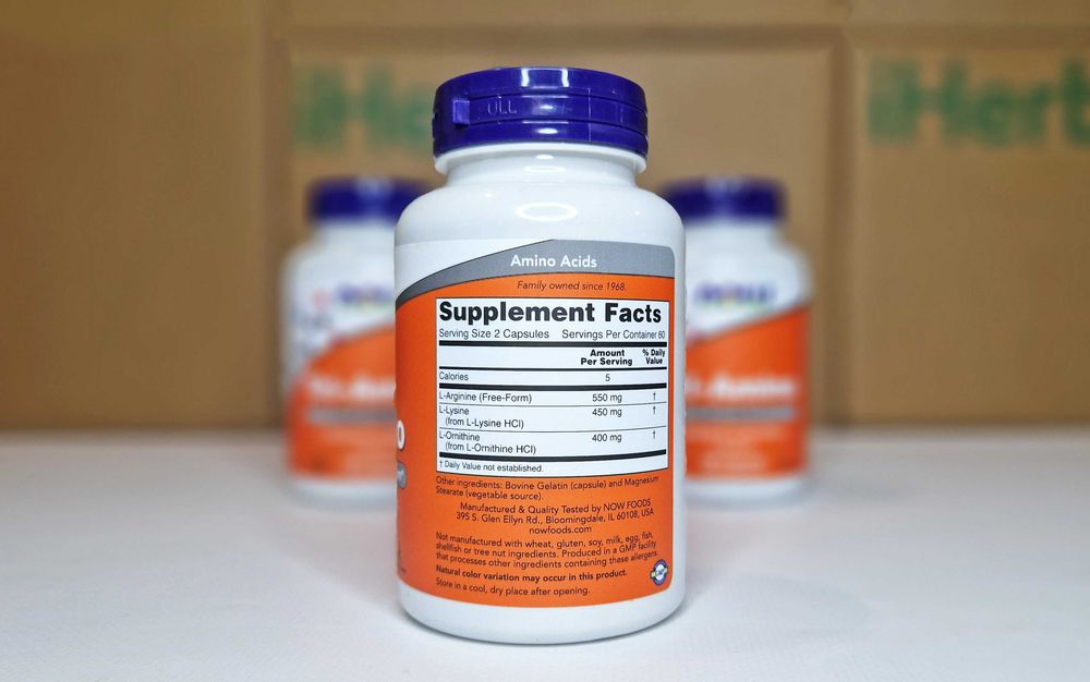 NOW Foods, Tri-Amino. Амінокислоти орнітин, аргінін, лізин. 120 капсул
