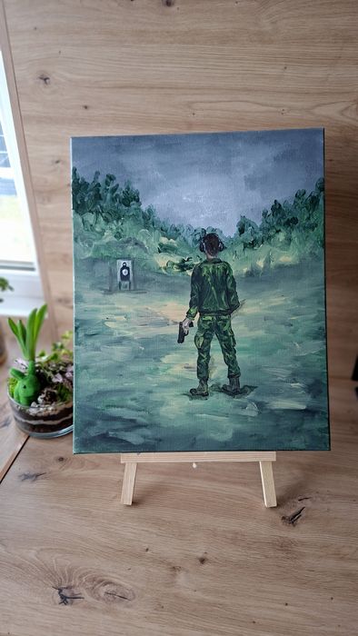 Obraz ręcznie malowany akryl na płótnie nowoczesny, militarny