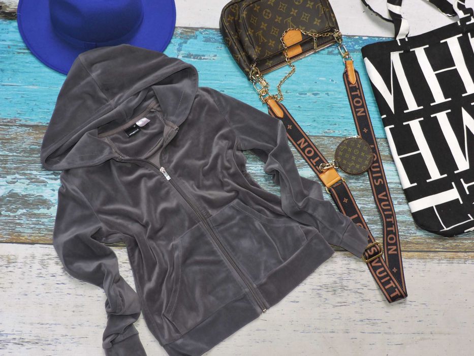 Ginatricot Szara bluza welur dresowa kaptur XS