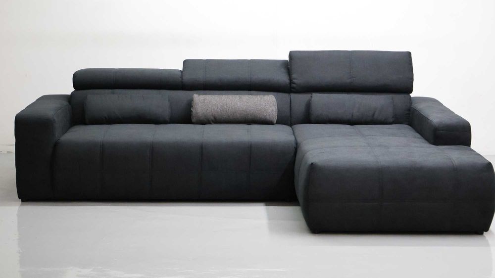 TBK Nowy grafitowy narożnik KLASA PREMIUM regulowane zagłówki rogówka sofa kanapa tkanina DESIGN  NOWOCZESNY WYGODNY
