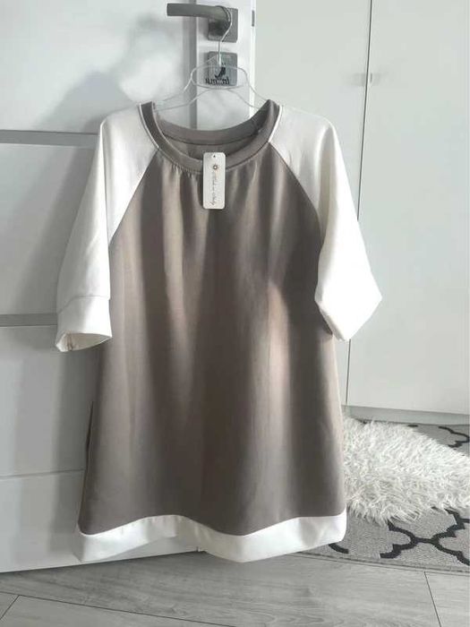 *Nowa* Biało-beżowa sukienka Made in Italy XL