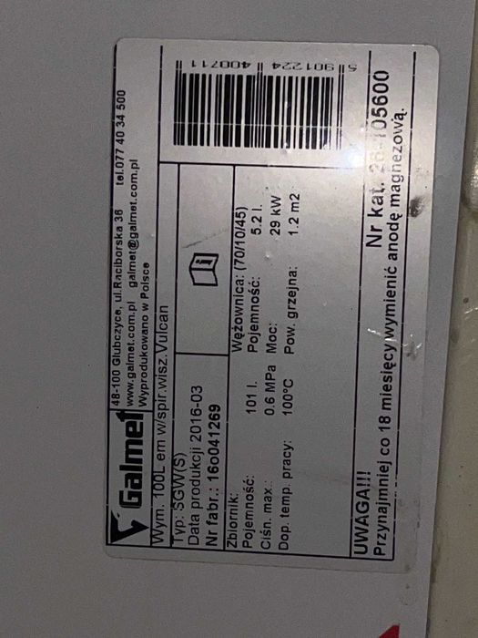 Bojler 100l z wężownicą Galmet stan bdb