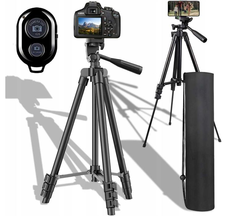 STATYW 4w1 TRIPOD 103cm z uchwytem na aparat telefon + PILOT DO ZDJĘĆ