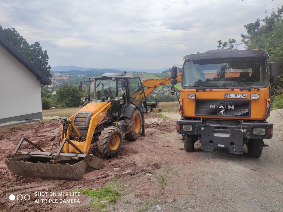 Usługi koparko ładowarka, prace ziemne roboty ziemne transport wywrotk