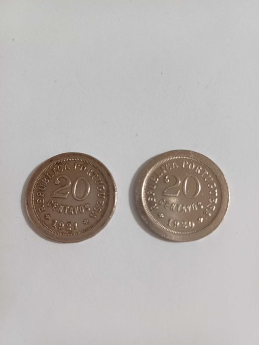 20 CENTAVOS de 1920 e 1921 2 moedas em Cupro-Niquel da 1ª REPÚBLICA