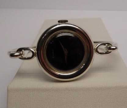 Srebrny zegarek bransoletka koło czarna tarcza KAROLUS