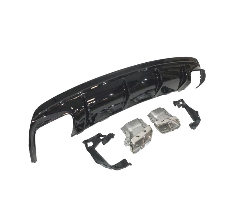 DIFUSOR TRASEIRO MERCEDES CLA W117 13-15 LOOK CLA45 PRETO BRILHANTE + SAÍDAS DE ESCAPE