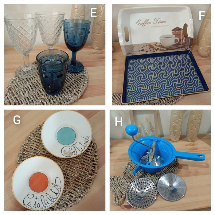 Utensílios de cozinha (pratos, tabuleiros, copos, etc)