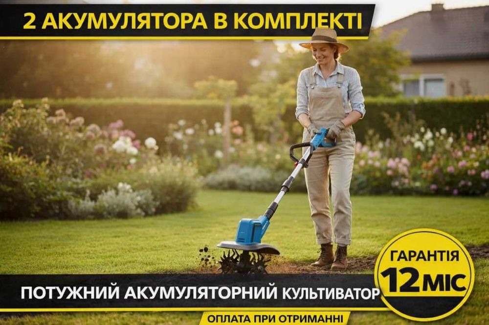 Культиватор акумуляторний Makita з безщітковим двигуном ◾️ Культивар електричний Макіта  ◾️ Культиватор на акумуляторі ◾️2 акб в комплекті