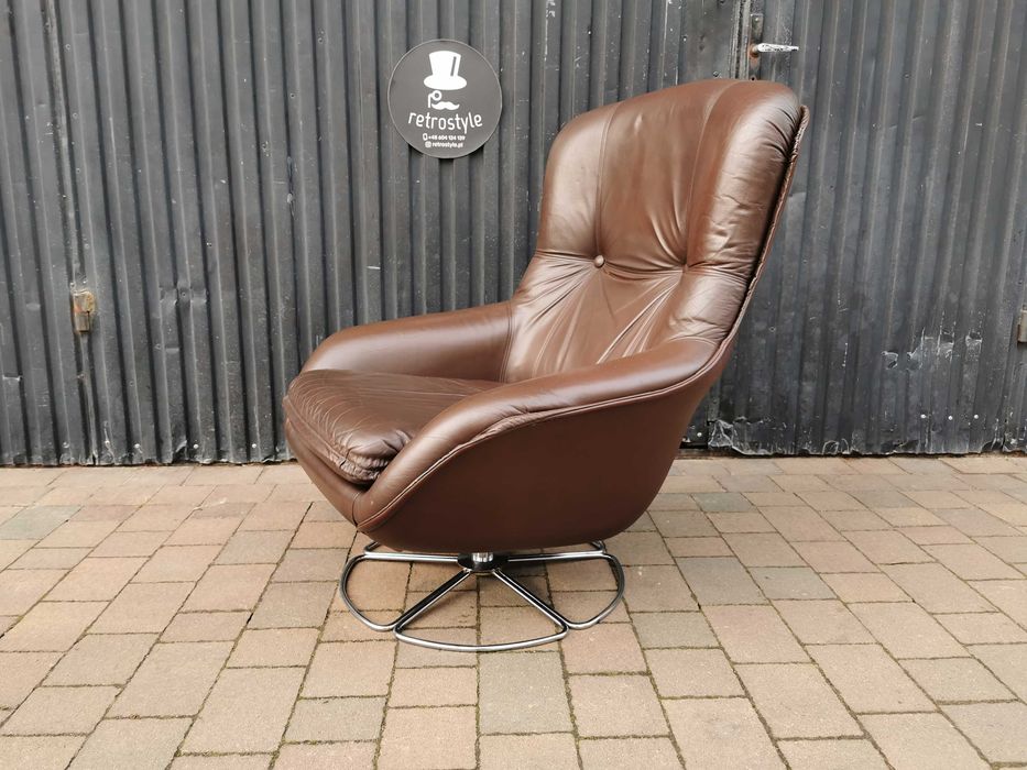 Fotel obrotowy "PEEM", SKÓRA NATURALNA, Finlandia '70 Design, RETRO
